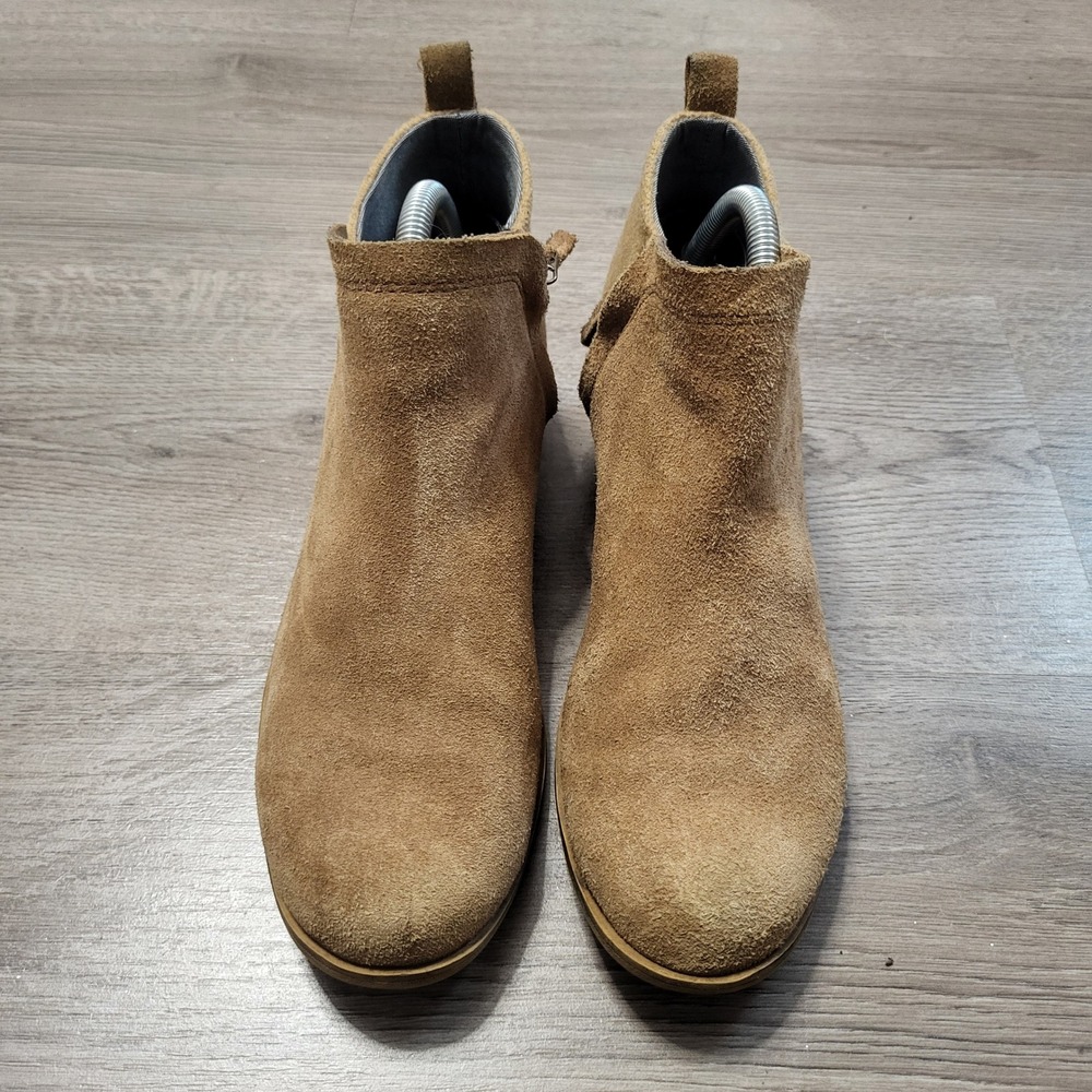 Toms Deia Tan Suede Ankle Booties Women 7.5 Low Block Heel Zip Up Tan Brown - Picture 5 of 12